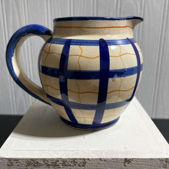 Small Vintage Japanese Porcelain Creamer
Hand Painted - Navy Blue Plaid /Orange - Picture 3 of 6